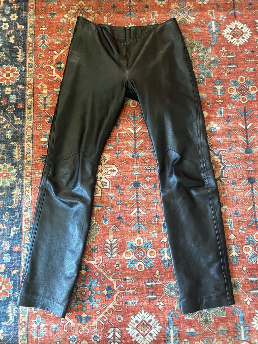Vintage Black Leather Straight-Leg Pants